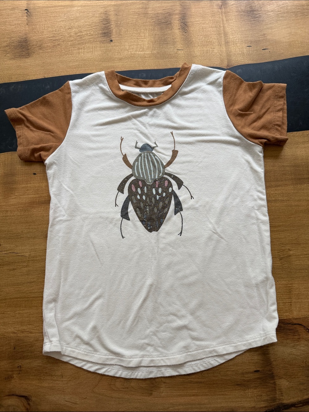 Kids Cream Bamboo Raglan Tee with Brown Bug Graphic